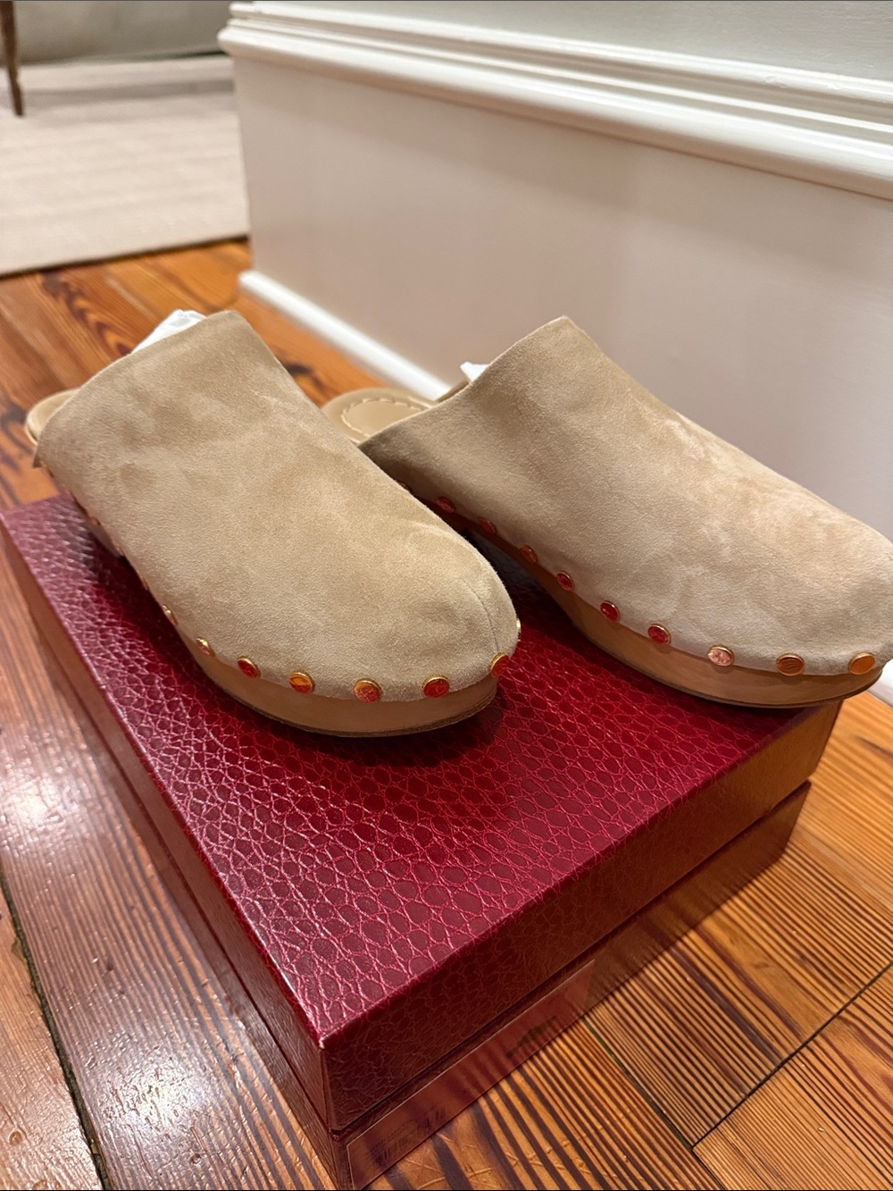 Tamara Mellon Beige Suede Stud-Trim Mule Slides